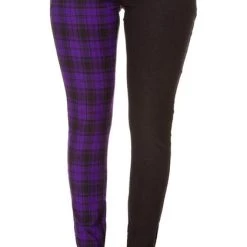 Brand new 😍 BANNED ALTERNATIVE 🧛 Halloween The Damage [Half Black/Half Purple Check] | SKINNY 👖 JEANS 😀