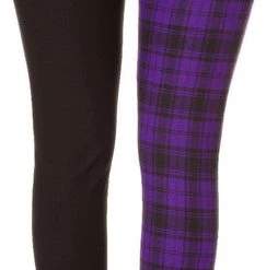 Brand new 😍 BANNED ALTERNATIVE 🧛 Halloween The Damage [Half Black/Half Purple Check] | SKINNY 👖 JEANS 😀 -Halloween Sales banned apparel half black half check skinny jeans 3 700x700