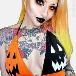 Discount 👏 FOREST INK 💀 Halloween Jack O' Lantern | HALTER TOP ✔️