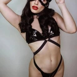 Coupon 🧨 LEG AVENUE Cats Wet Look Harness Cat | COSTUME MASK ✨ -Halloween Sales leg avenue wet look harness cat costume mask 3 700x700