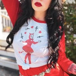 Best Sale 🧨 MISCHIEF MADE 💀 Halloween Dagger Devil [White/Red] | RAGLAN T‑SHIRT [DAMAGED]** 💯