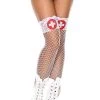 Discount 😍 MUSIC LEGS Cosplay Cross Print [White/Red] | LACE TOP THIGH HIGHS* 😉