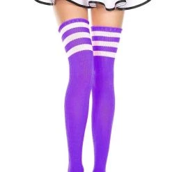 Outlet 😀 MUSIC LEGS 🧛 Halloween Athletic Striped [Purple/White] | THIGH HIGHS 🤩