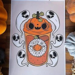 Coupon ⭐ PVMPKIN ART Ghosts Trick Or Treat Pumpkin Juice | ART PRINT 🔥