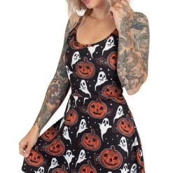 Cheap 😀 TOO FAST APPAREL Ghosts Pumpkin And Ghosty | MINI SKATER 👗 DRESS 🧨